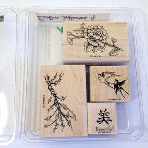 Stampin’ Up! Eastern Influences Set of 4 Tags New Open Box #111628 Wood Mounted